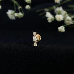 Natural Three Diamond Cartilage Earring with Flat Back