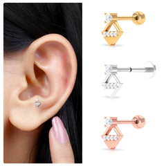 Unique Diamond Geometric Tragus Earring in Gold