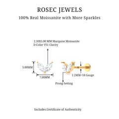 Marquise Cut Moissanite Two Stone Leaf Helix Earring