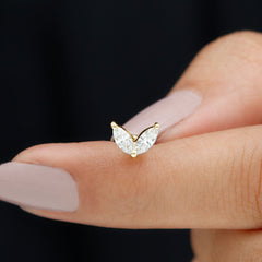 Marquise Cut Moissanite Two Stone Leaf Helix Earring