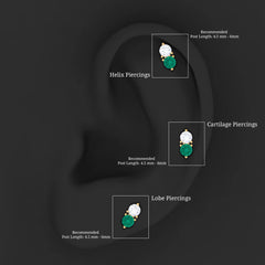 Dainty Emerald and Moissanite Two Stone Tragus Earring