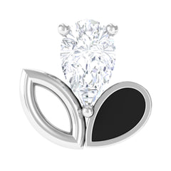 Pear Cut Moissanite Cartilage Earring with Black Enamel