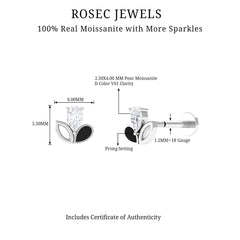 Pear Cut Moissanite Cartilage Earring with Black Enamel