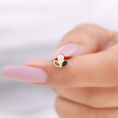 Pear Cut Moissanite Cartilage Earring with Black Enamel