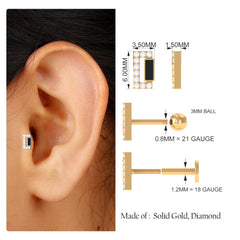 Diamond Gold Bar Tragus Earring with Black Enamel