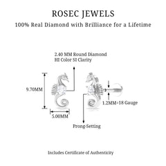 Real Diamond Cute Sea Horse Earring for Helix Piercing