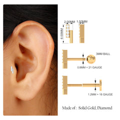 Minimalist Diamond Bar Gold Tragus Earring