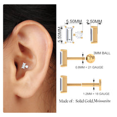 Baguette and Round Cut Moissanite Tragus Earring
