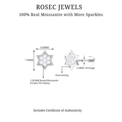 Round Moissanite Star Earring for Cartilage Piercing
