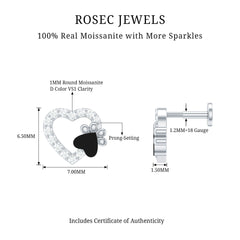 Certified Moissanite Paw and Heart Cartilage Earring with Enamel