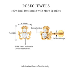 Heart Shape Moissanite Angel Earring for Upper Lobe Piercing