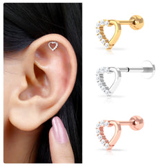 Cute Diamond Gold Heart Earring for Helix Piercing