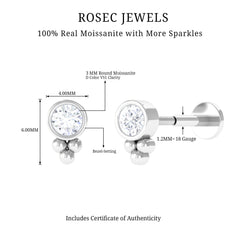 Minimalist Moissanite Gold Beaded Helix Earring in Bezel Setting