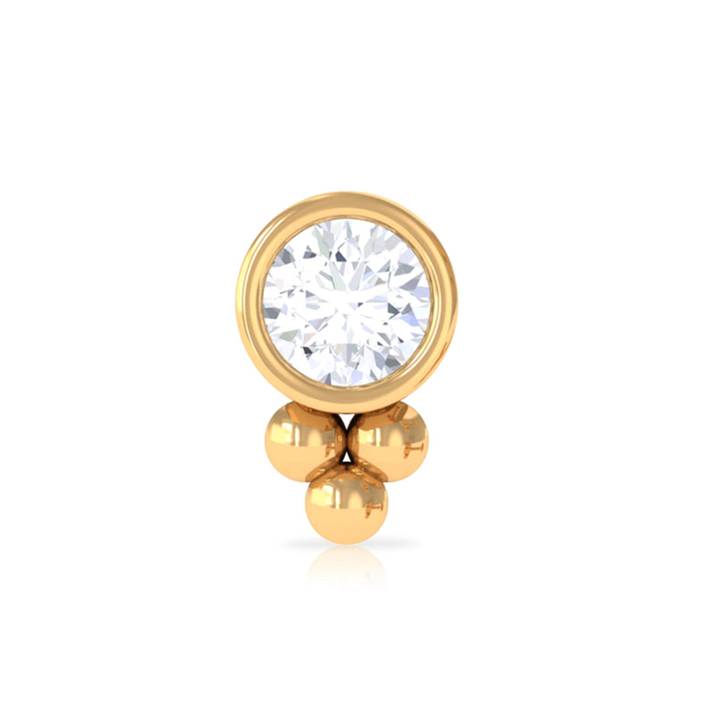 Minimalist Moissanite Gold Beaded Helix Earring in Bezel Setting