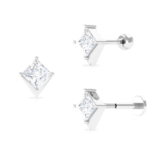 Princess Cut Moissanite Tragus Earring in Gold