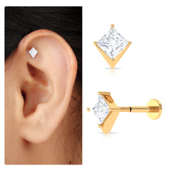 Princess Cut Moissanite Tragus Earring in Gold