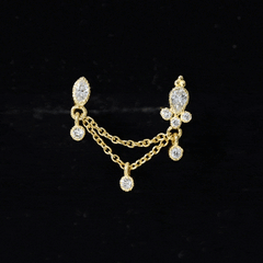 Certified Moissanite Double Chain Earring for Helix Piercing