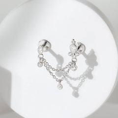Certified Moissanite Double Chain Earring for Helix Piercing