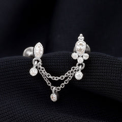 Certified Moissanite Double Chain Earring for Helix Piercing