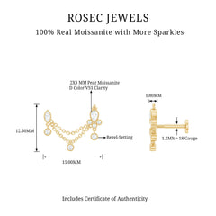 Certified Moissanite Double Chain Earring for Helix Piercing