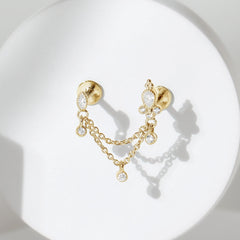Certified Moissanite Double Chain Earring for Helix Piercing