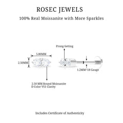 Minimalist Moissanite 2 Stone Earring for Tragus Piercing