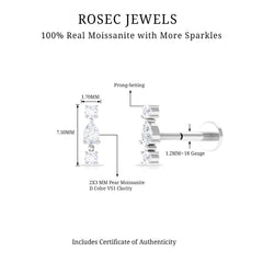 Certified Moissanite 3 Stone Tragus Earring