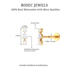 Certified Moissanite 3 Stone Tragus Earring