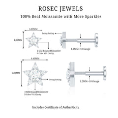Moissanite Star Earring for Helix Piercing