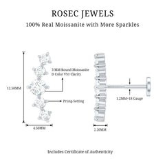 Certified Moissanite Curved Crawler Earring with Flat Back