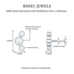 Bezel Set Diamond Three Stone Earring for Helix Piercing