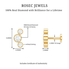 Bezel Set Diamond Three Stone Earring for Helix Piercing