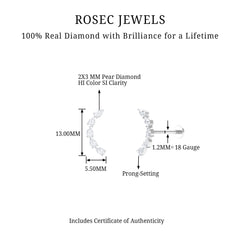 Pear Shape Diamond Crawler Earring for Cartilage Piercing