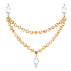 Marquise Diamond Double Piercing Earring with Dangling Chain