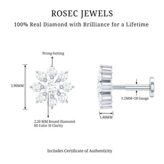 Sparkling Diamond Flower Cartilage Earring with Flat Back