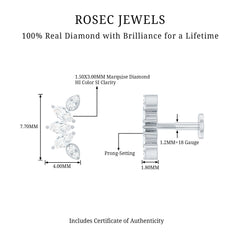 Marquise Diamond Leaf Crawler Earring for Helix Piercing
