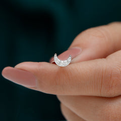 Round Cut Diamond Crescent Moon Cartilage Earring