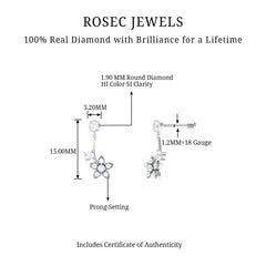 Diamond Floral Drop Earring for Cartilage Piercing
