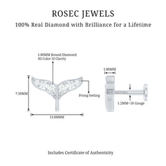 Certified Diamond Whale Tail Earring for Helix Piercing
