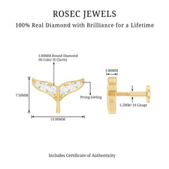 Certified Diamond Whale Tail Earring for Helix Piercing