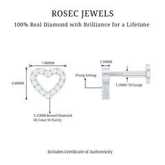 Cute Diamond Open Heart Earring for Helix Piercing