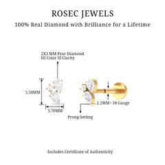Natural Three Diamond Cluster Tragus Earring
