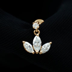 Marquise Diamond Lotus Cartilage Drop Earring