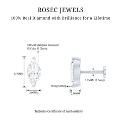 Marquise Diamond Solitaire Earring for Helix Piercing