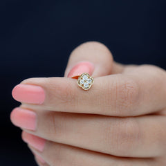 Diamond Flower Cluster Earring for Helix Piercing