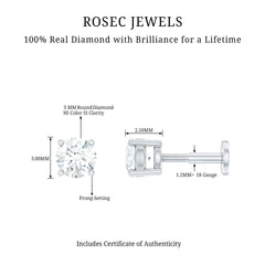 Minimalist Diamond Solitaire Earring for Tragus Piercing