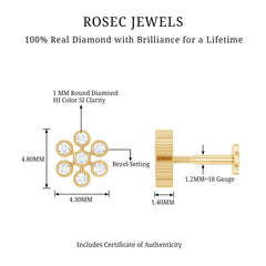 Round Diamond Flower Earring in Beaded Bezel Setting