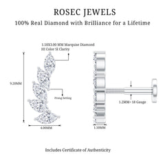 Marquise Diamond Crawler Earring for Helix Piercing