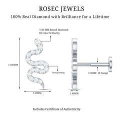 Certified Diamond Snake Earring for Cartilage Piercing