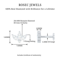 Marquise Cut Diamond Lotus Flower Earring for Cartilage Piercing
